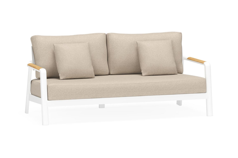 Salamanca loungebank 2-zit in wit aluminium en teak met desert weather+ softtouch kussen