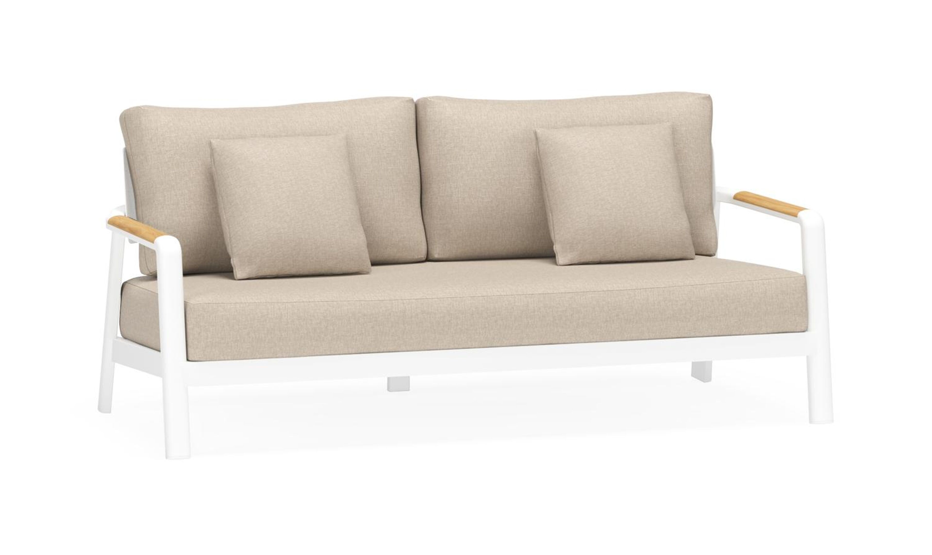 Salamanca loungebank 2-zit in wit aluminium en teak met desert weather+ softtouch kussen