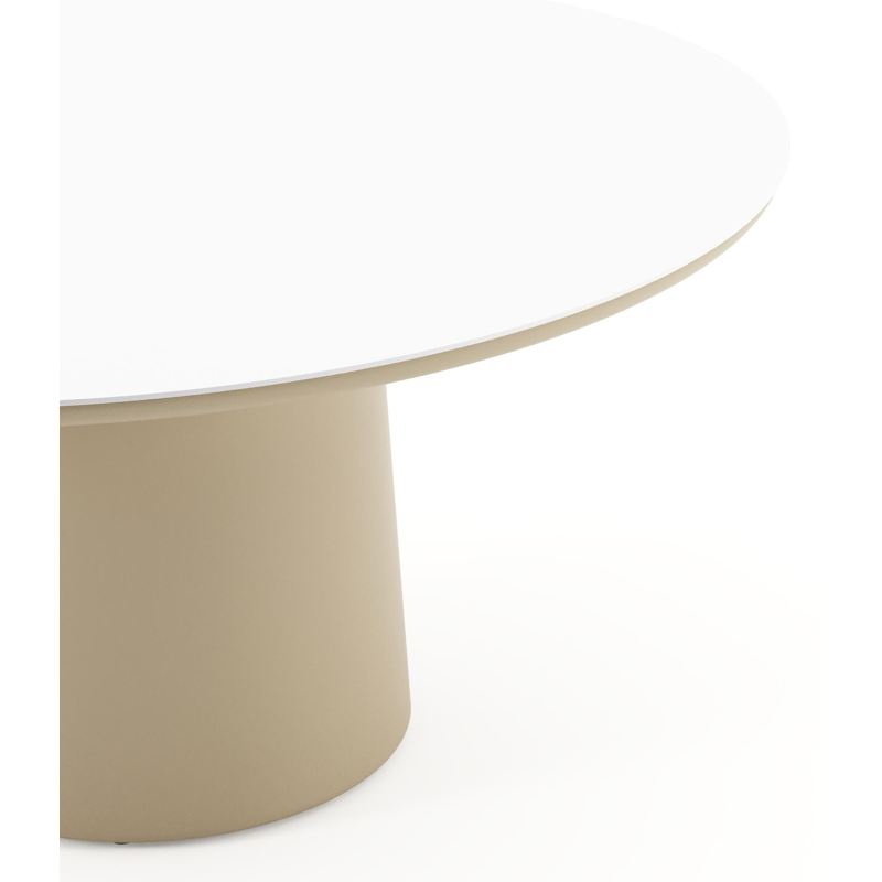 Amico tuintafel rond in beige aluminium en volkeramiek Arctic White - Dia. 148 x H 73.5 cm