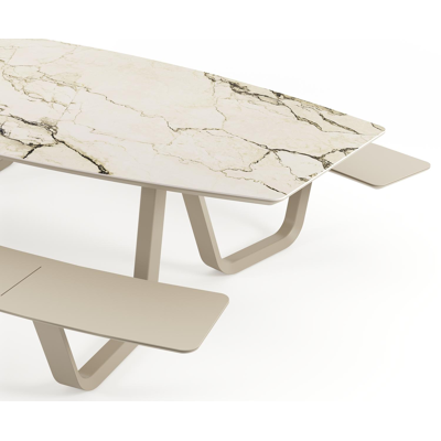 Forno picknicktafel bootvorm in beige aluminium en volkeramiek Colorado Dunes - L 280 x B 112 cm