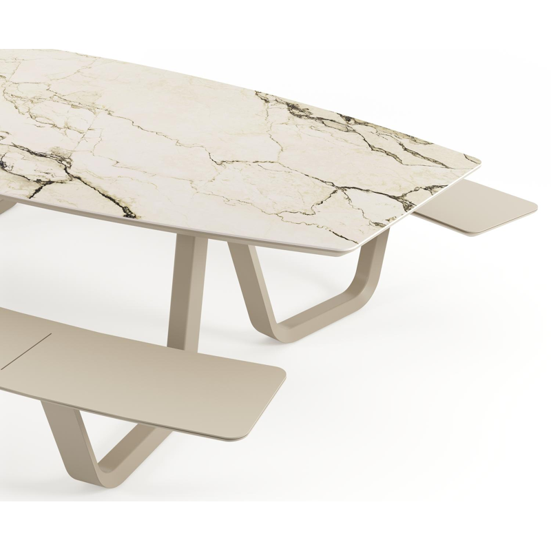 Forno picknicktafel bootvorm in beige aluminium en volkeramiek Colorado Dunes - L 280 x B 192 x H 72 cm