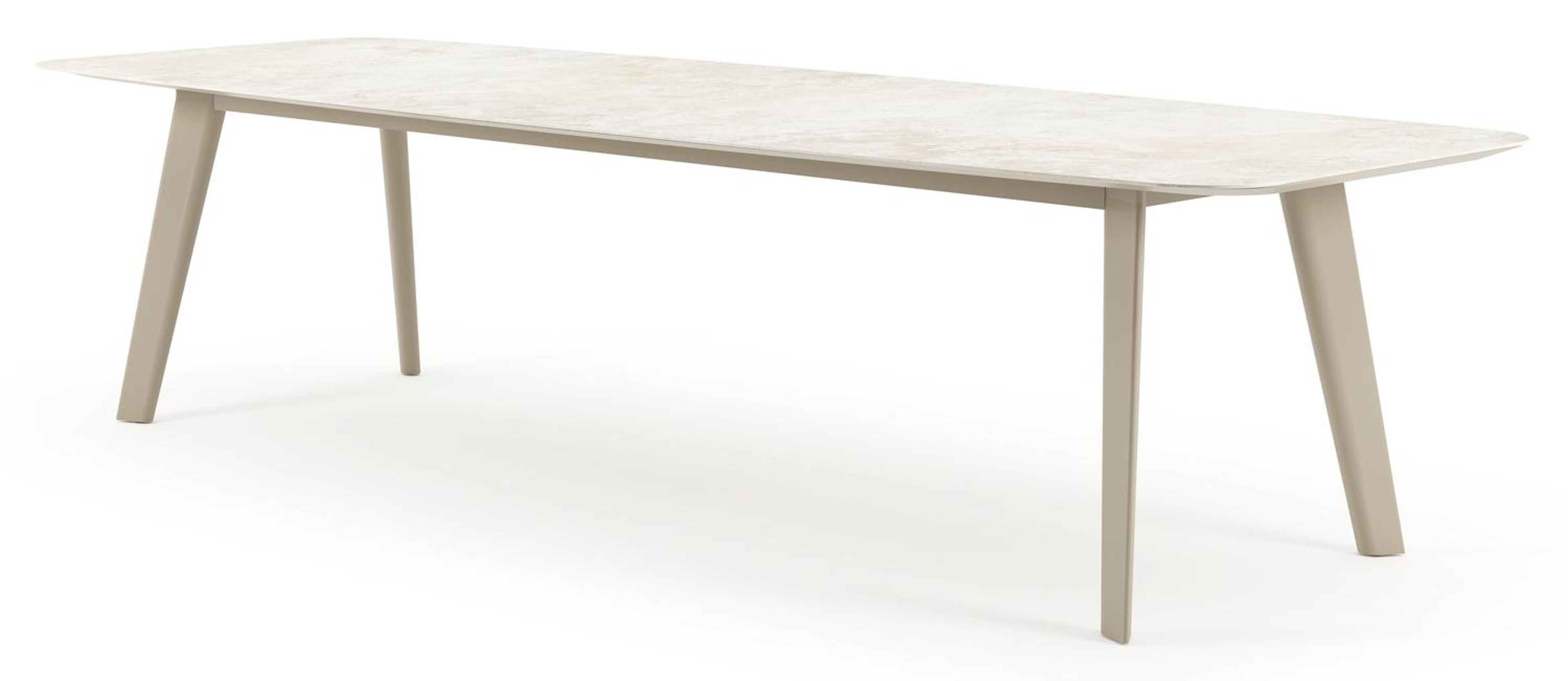 Lacirma tuintafel bootvorm in beige aluminium en volkeramiek Rapolano L 315 x B 115 cm