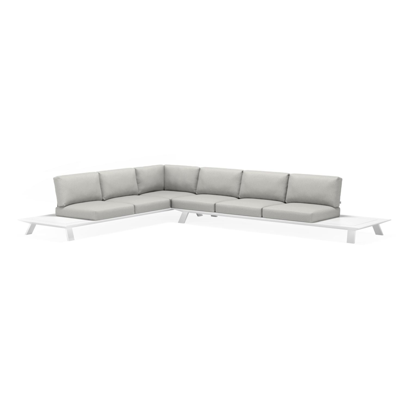 Cesano loungehoek in wit aluminium met tweed dune all weather sunbrella® luxe kussens