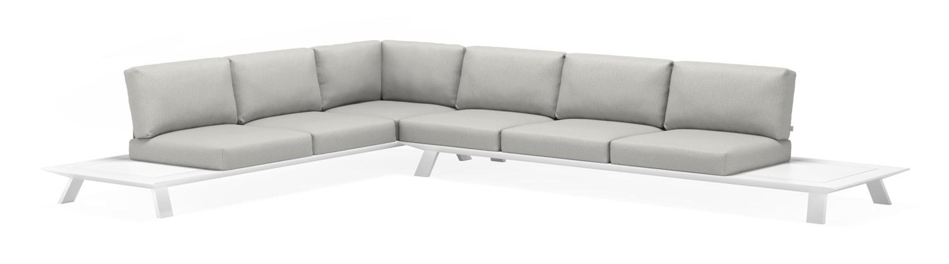 Cesano loungehoek in wit aluminium met tweed dune all weather sunbrella® luxe kussens