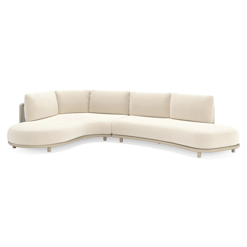 Lomano loungehoek in beige aluminium en beige verticaal geweven luxe vlakke rope met Althea Off White all weather cosytica