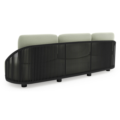 Vadelo loungebank in zwart aluminium en zwart verticaal geweven ronde rope met slow spirea all weather sunbrella® luxe kussen