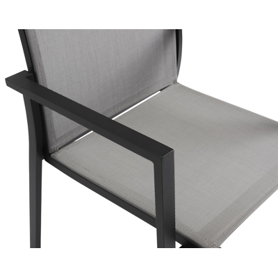 Chaise de jardin empilable Rimini in aluminium noir et textilène gris