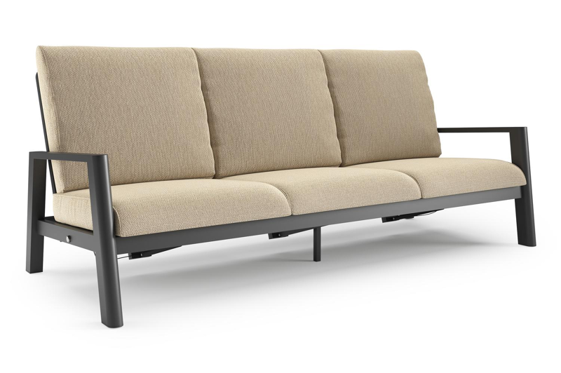 Canapé de jardin Cirello en aluminium noir et coussins en all weather cosytica althea camel