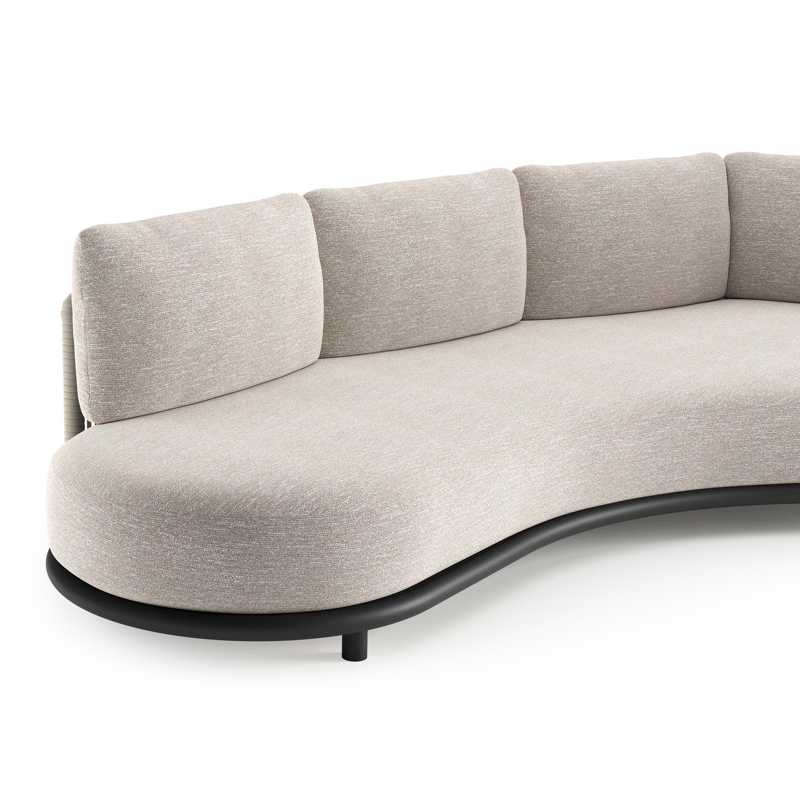 Lomano loungebank in zwart aluminium en beige verticaal geweven luxe vlakke rope met tundra sand all weather sunbrella® luxe kussen