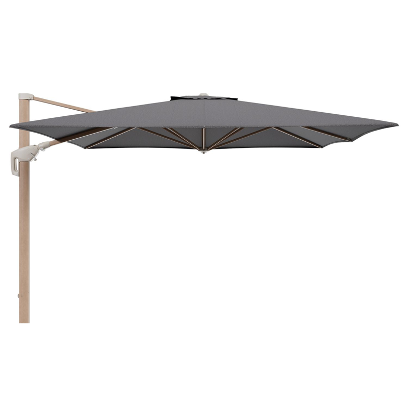 Parasol pendant Minore avec fonction tilt en aluminium aspect de bois et toile de parasol All Weather Solica Firenze Tunder - Lg.1 350 x Lg.2 350 cm (sans pied de parasol