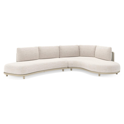 Lomano loungehoek in beige aluminium en beige verticaal geweven luxe vlakke rope met Tundra Sand all weather sunbrella® luxe