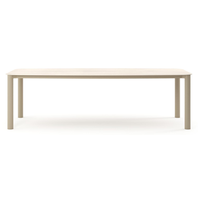 Orso tuintafel bootvorm in beige aluminium en volkeramiek Travertino Bianco - L 255 x B 115 x H 74.5 cm
