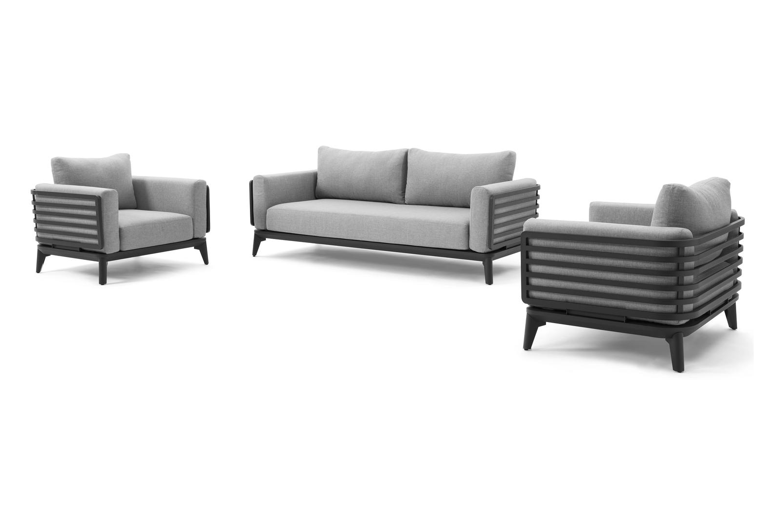 Mosa loungeset in zwart aluminium met grijs weather+ softtouch kussens