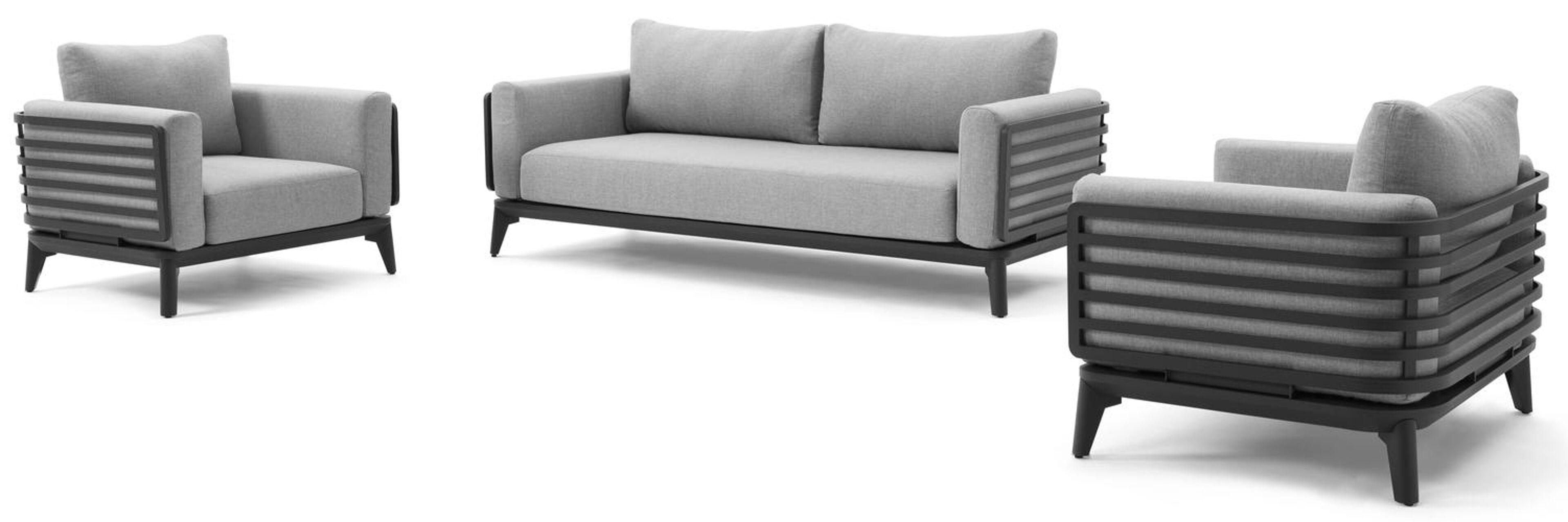 Mosa loungeset in zwart aluminium met grijs weather+ softtouch kussens