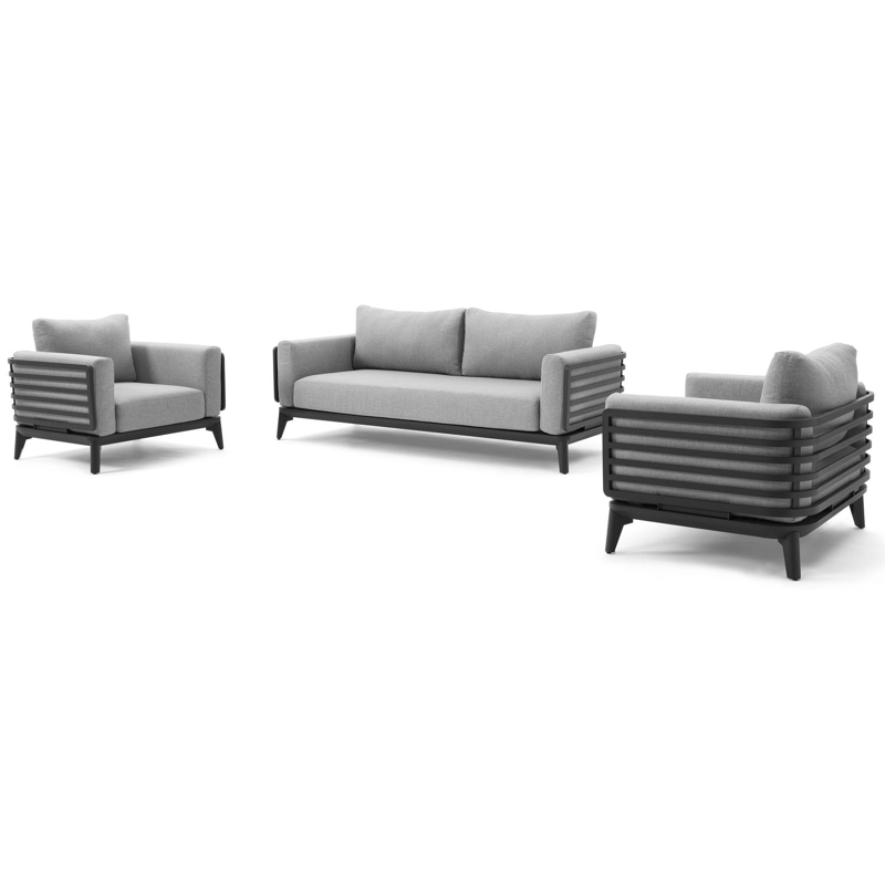 Mosa loungeset in zwart aluminium met grijs weather+ softtouch kussens