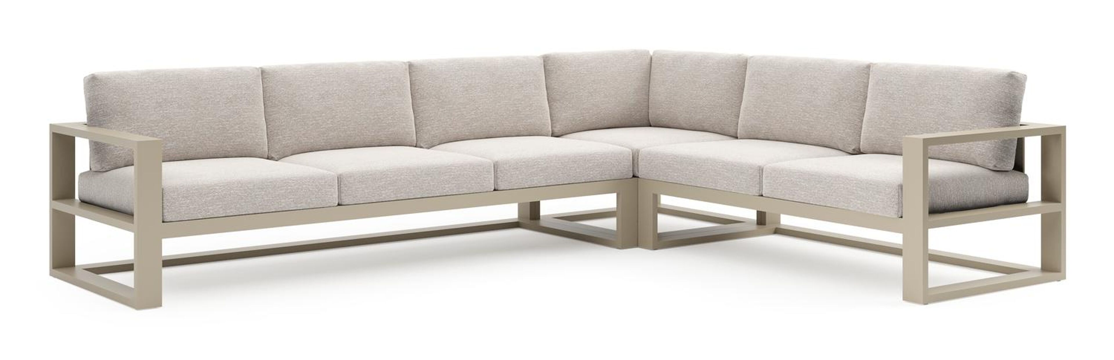 Verato loungehoek in beige aluminium met tundra sand all weather sunbrella® luxe kussen