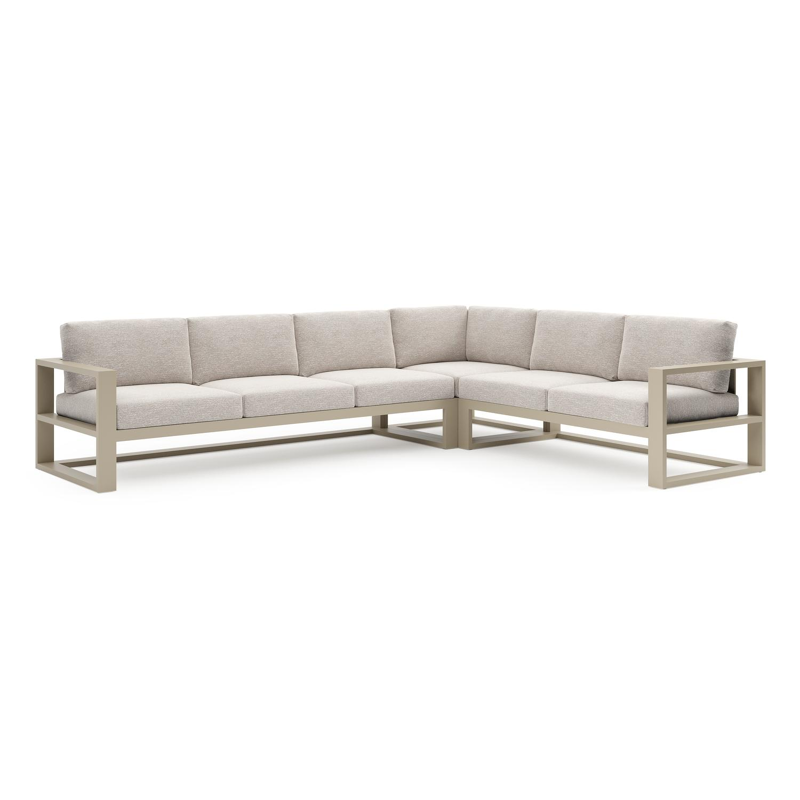 Verato loungehoek in beige aluminium met tundra sand all weather sunbrella® luxe kussen