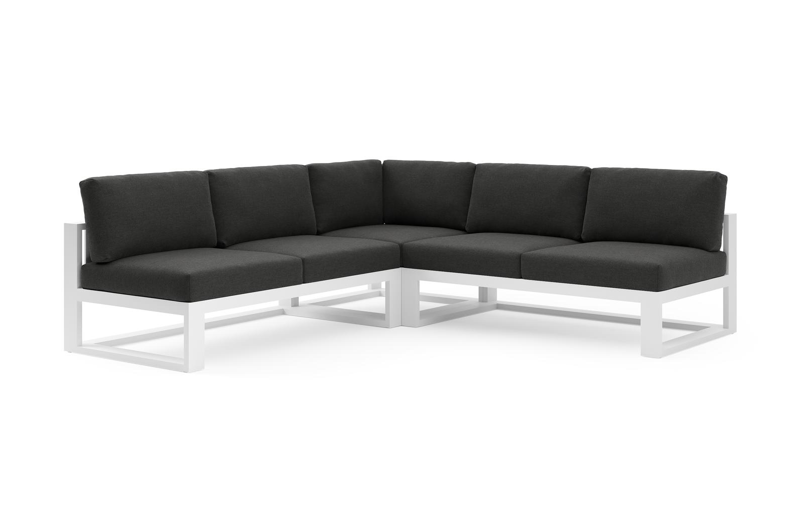 Salon de jardin d'angle Verato en aluminium blanc et coussins en all weather sunbrella® luxe chartres sooty