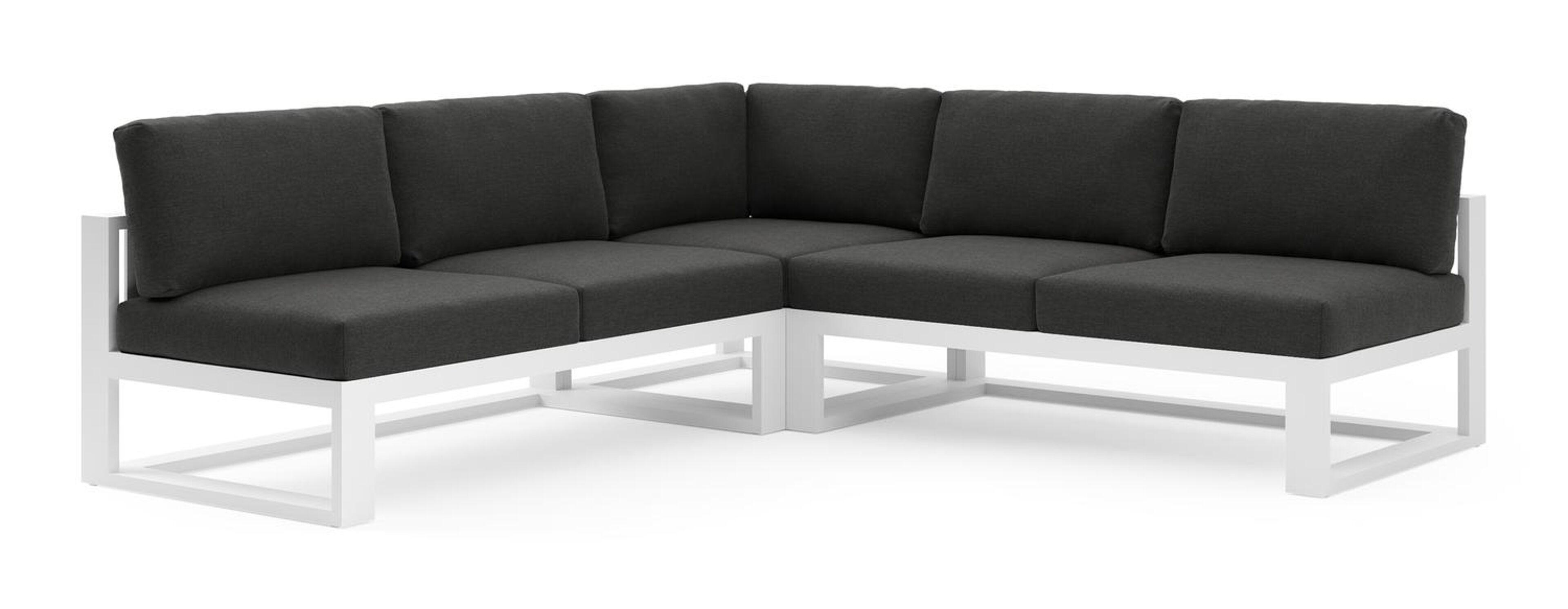 Salon de jardin d'angle Verato en aluminium blanc et coussins en all weather sunbrella® luxe chartres sooty