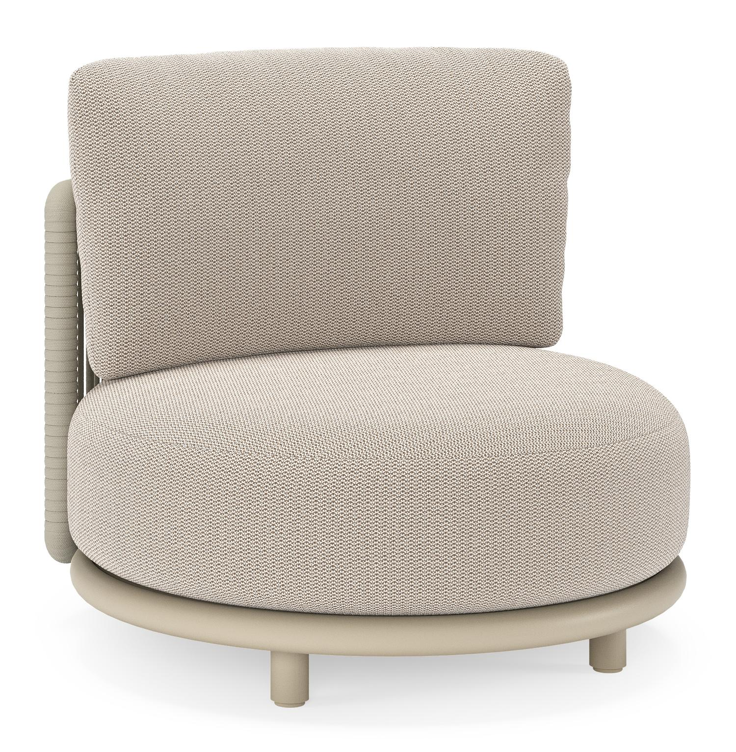 Fauteuil de jardin Lomano en aluminium beige et corde luxe plate tissÃ©e verticalement beige et coussins en all weather sunbrellaÂ® luxe Lopi Fossil