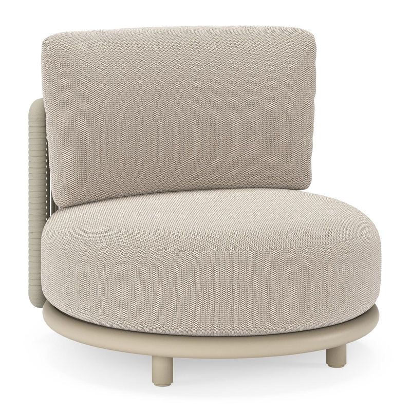 Fauteuil de jardin Lomano en aluminium beige et corde luxe plate tissÃ©e verticalement beige et coussins en all weather sunbrellaÂ® luxe Lopi Fossil