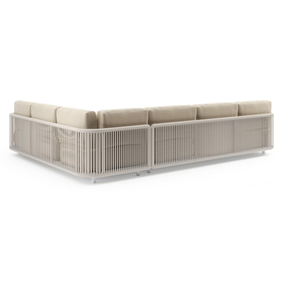 Organo loungehoek in wit aluminium en beige verticaal geweven luxe vlakke rope met althea camel all weather Cosytica kussen