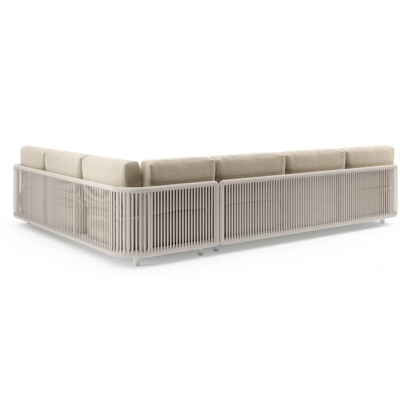 Organo loungehoek in wit aluminium en beige verticaal geweven luxe vlakke rope met althea camel all weather Cosytica kussen