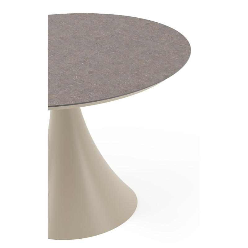 Table de jardin Fano ronde en aluminium beige et céramique pleine Wulong - Diam. 110 x Haut. 75 cm