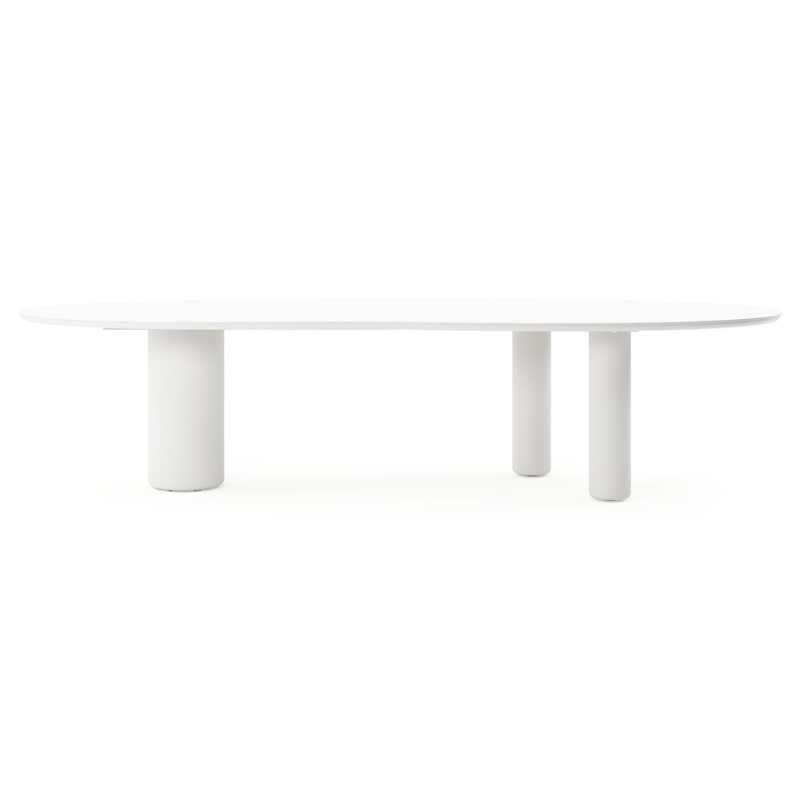Table de jardin Amico organique en aluminium blanc et céramique pleine Arctic White - Lg. 320 x Lrg. 120 x Haut. 73.5 cm