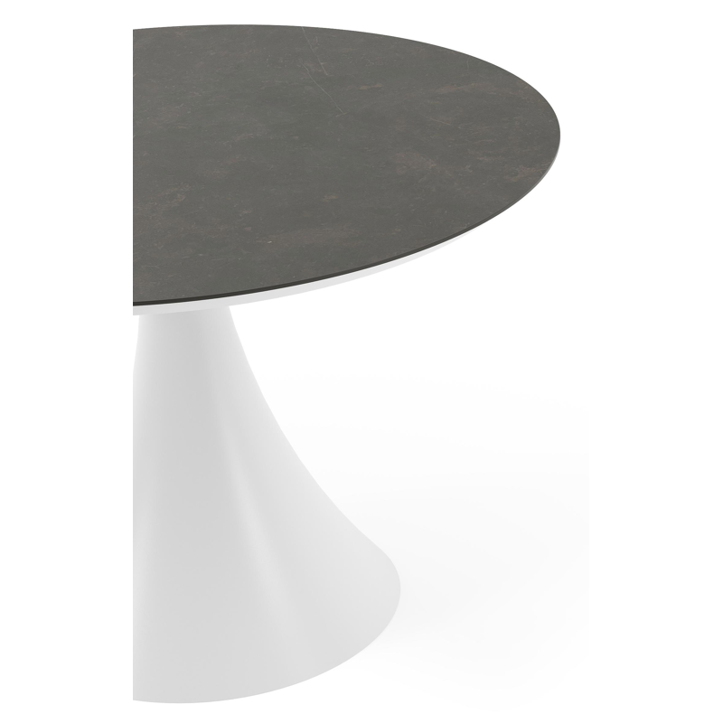 Fano tuintafel rond in wit aluminium en volkeramiek Calatorao - Dia. 110 x H 75 cm