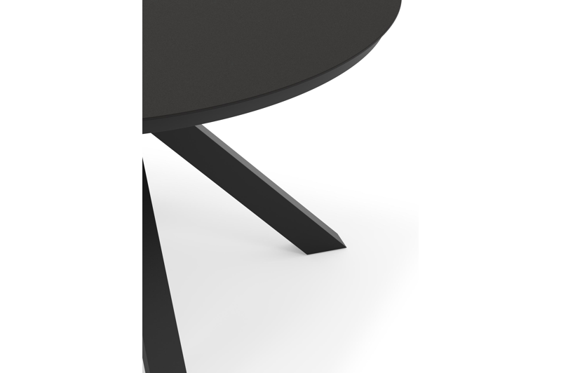 Tora tuinset rond in zwart aluminium en sintered stone zwart met 4 Bahia tuinstoelen