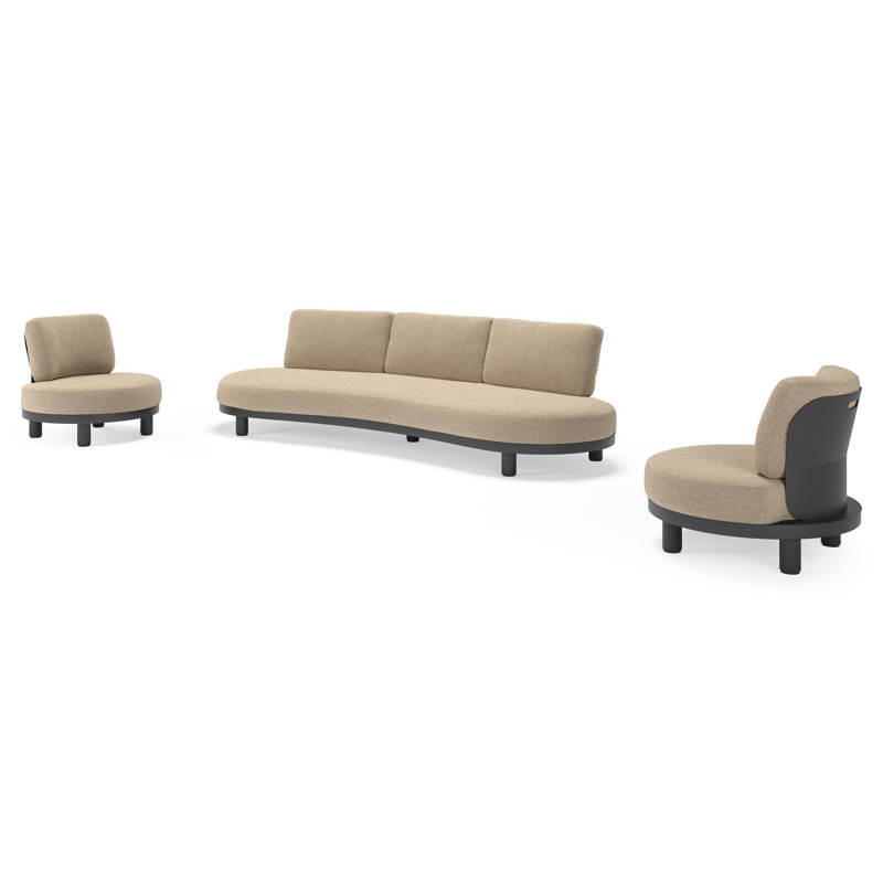 Donato loungeset in zwart aluminium met all weather cosytica Madagascar Oak kussen