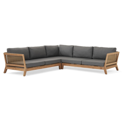 Cosito loungeset in teak en met grijs coussins en Weather+ Softtouch kussens