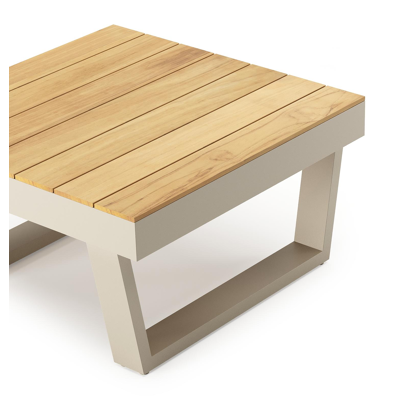 Table basse Modica en beige aluminium et teck - L g.72 x Lrg. 72 x Haut. 38 cm