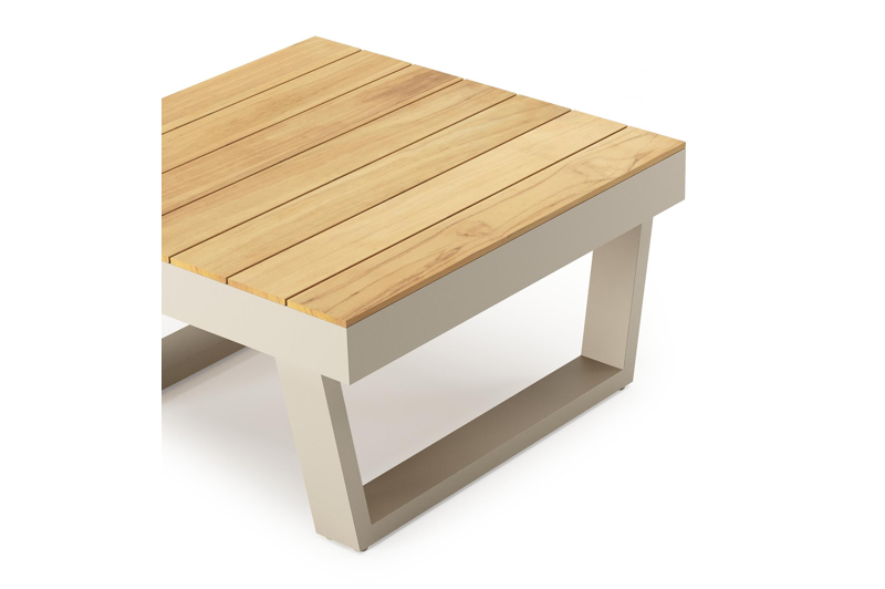 Table basse Modica en beige aluminium et teck - L g.72 x Lrg. 72 x Haut. 38 cm