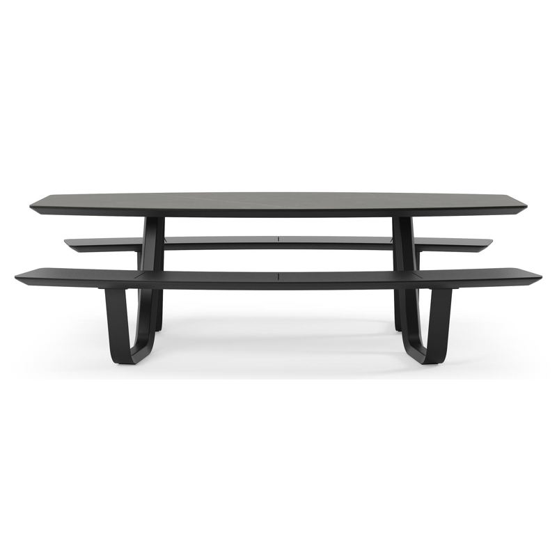 Table de pique-nique Forno forme de bateau en aluminium noir et céramique pleine Calatorao - Lg. 240 x Lrg. 181 x Haut. 72 cm