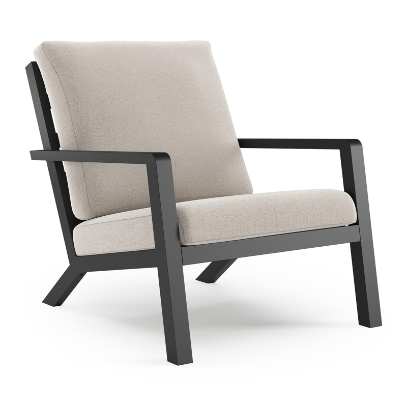 Nelas loungestoel in zwart aluminium met beige kussen
