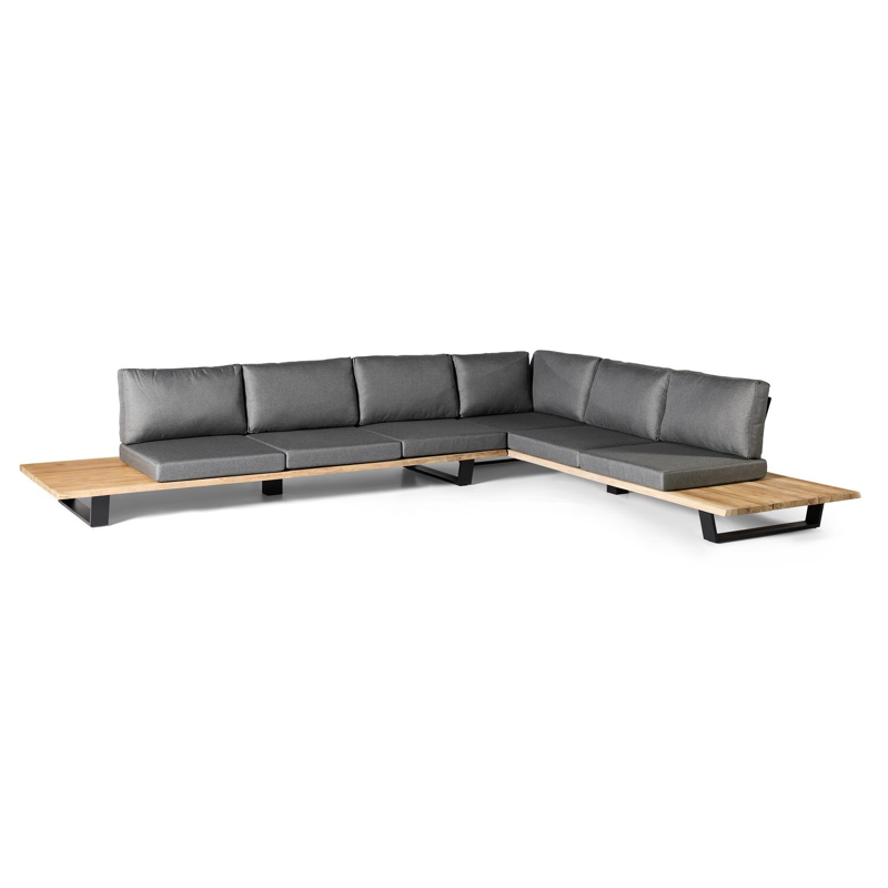 Pagino loungehoek in teak en zwart aluminium met grijs weather+ softtouch kussen