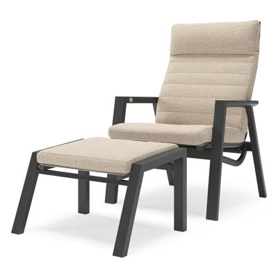 Fauteuil de jardin Prato en aluminium noir et coussins en Weather+ Softtouch Rustic