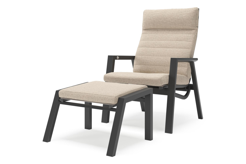 Prato loungestoel in zwart aluminium met Rustic Weather+ Softtouch kussen