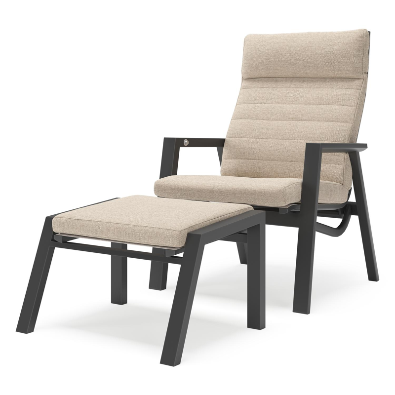 Prato loungestoel in zwart aluminium met Rustic Weather+ Softtouch kussen