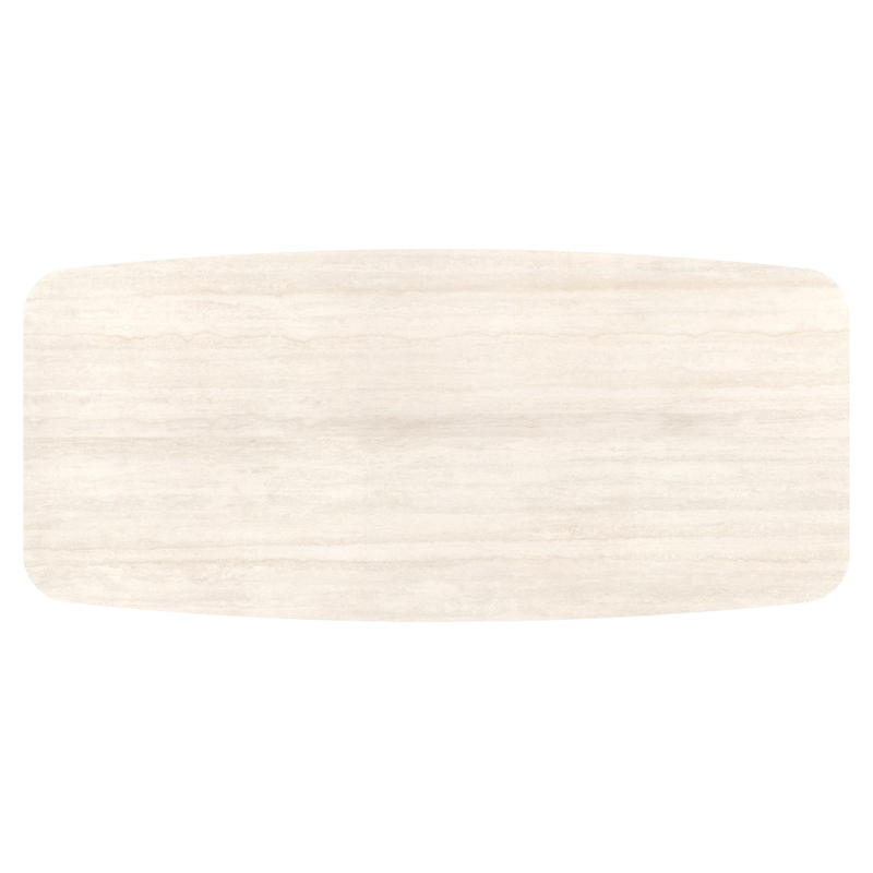 Orso tuintafel bootvorm in beige aluminium en volkeramiek Travertino Bianco - L 255 x B 115 x H 74.5 cm