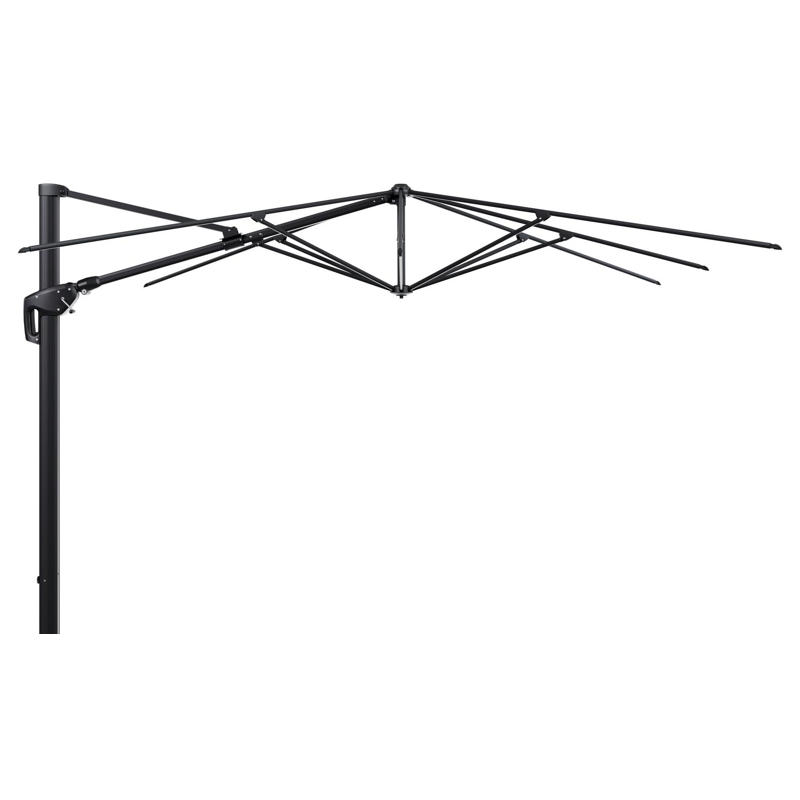 Parasol pendant Minore avec fonction tilt en aluminium noir et toile de parasol en All Weather Sunbrella® Luxe Chartres Pewter  - Lg.1: 280 x Lg.2: 370 cm (sans pied de parasol