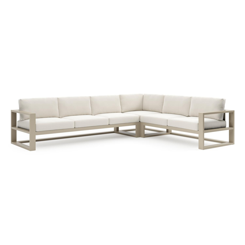 Verato loungehoek in beige aluminium met savane white all weather sunbrella® luxe kussen