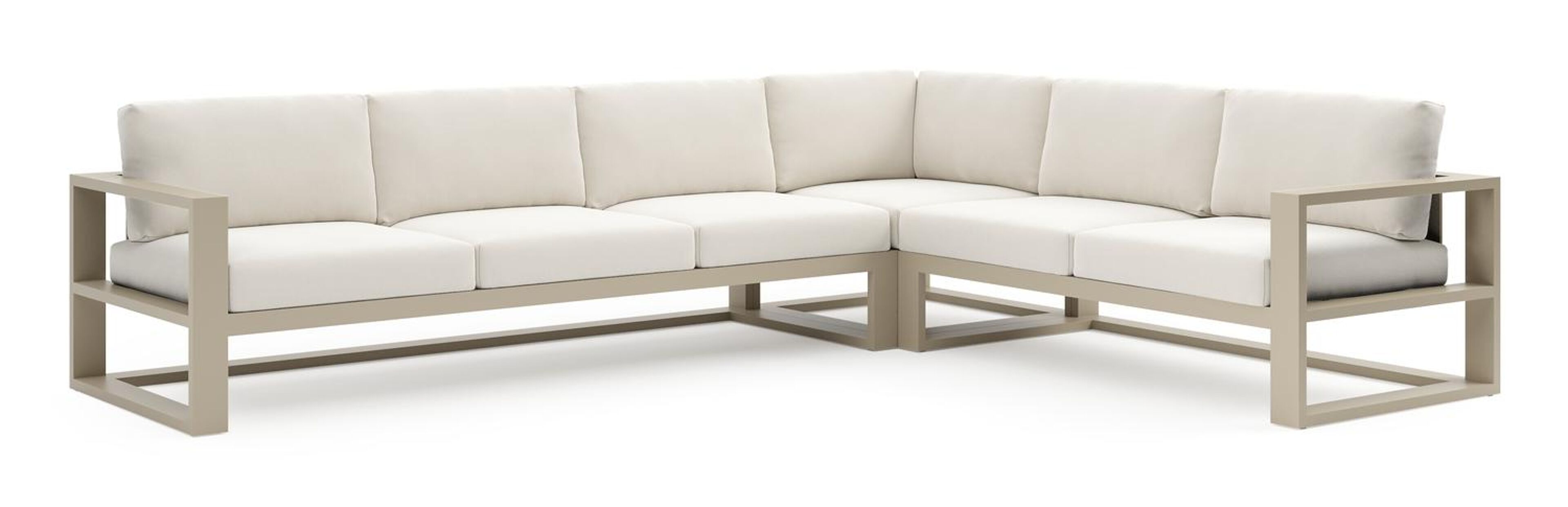 Verato loungehoek in beige aluminium met savane white all weather sunbrella® luxe kussen