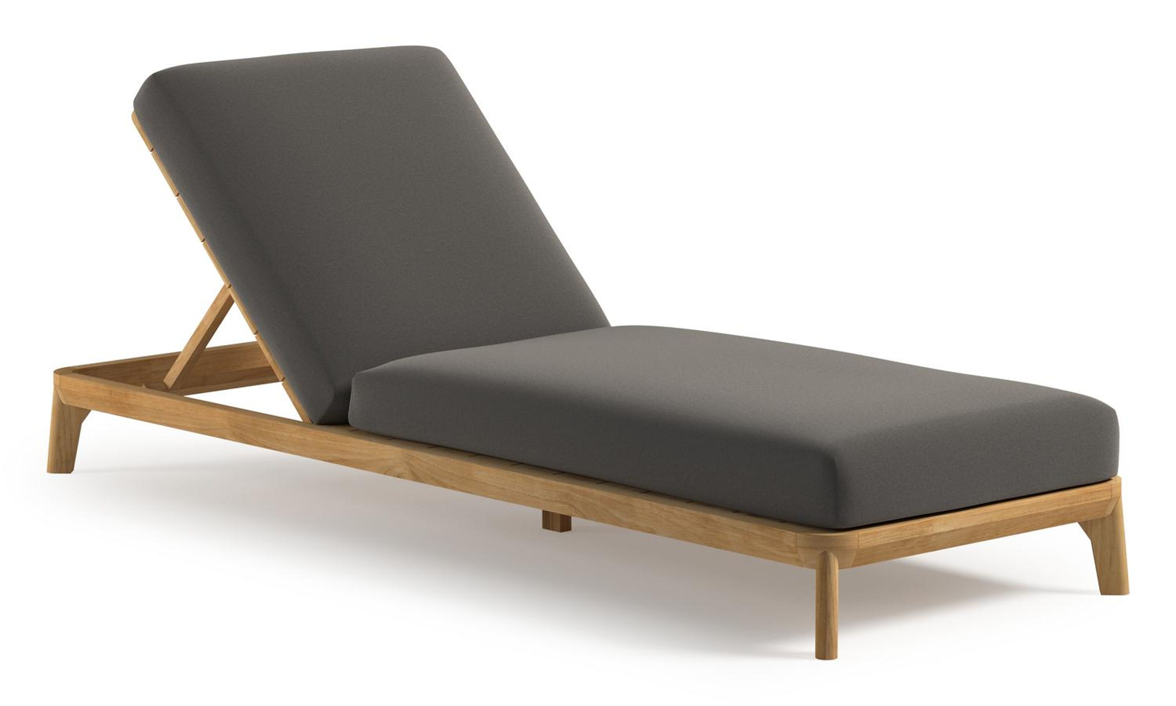 Orso verstelbaar ligbed in teak met natte dark taupe all weather Sunbrella® luxe kussen