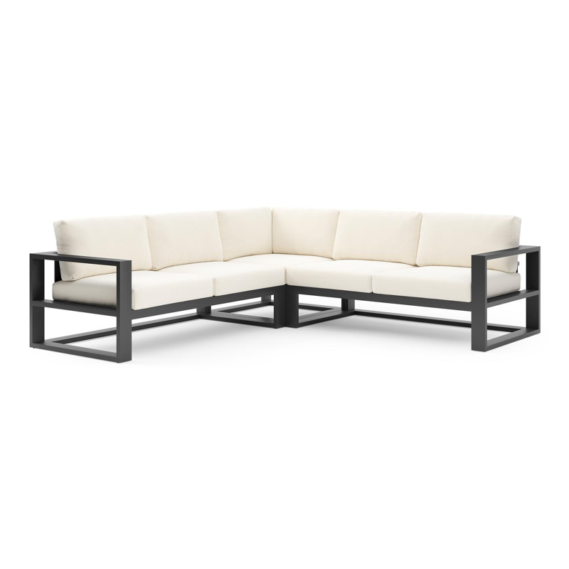 Verato loungehoek in zwart aluminium met natte white all weather sunbrella® luxe kussen