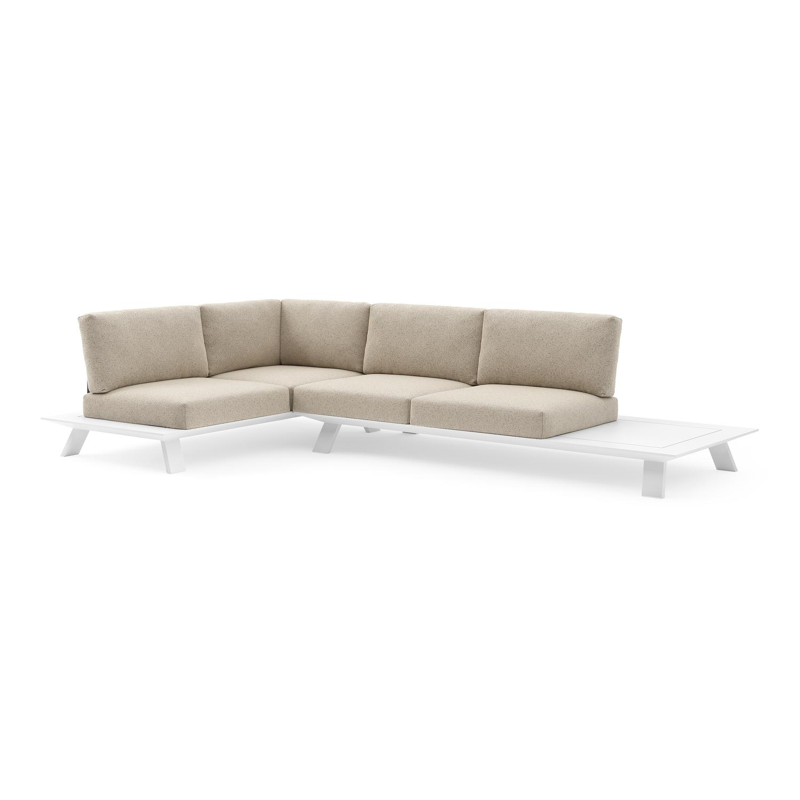 Cesano loungehoek in wit aluminium met bora desert all weather Cosytica kussen