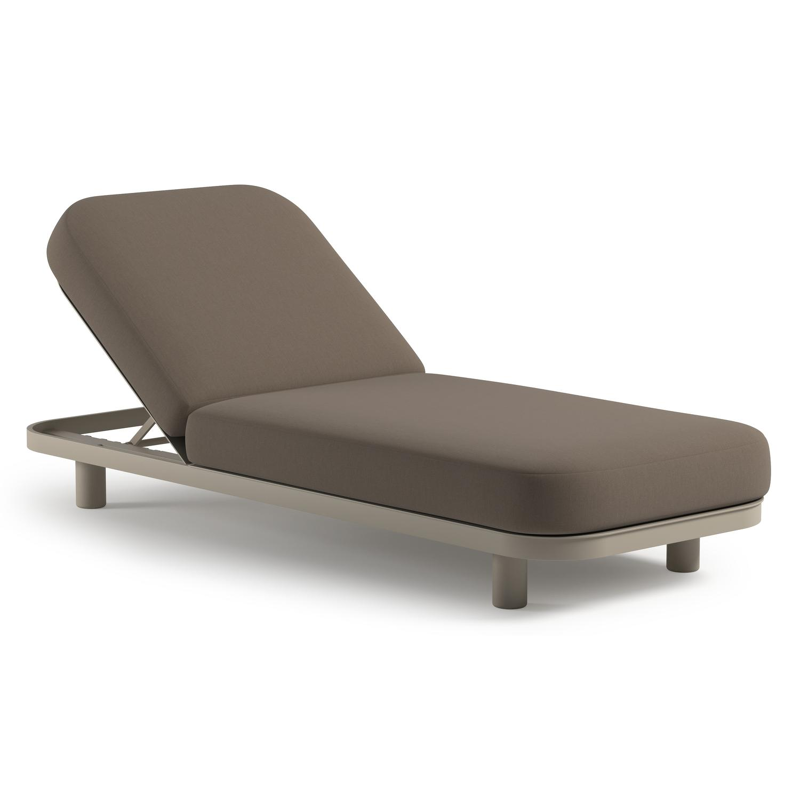 Chaise longue réglable Donato en aluminium beige avec All Weather Sunbrella® luxe natte heather grey coussin
