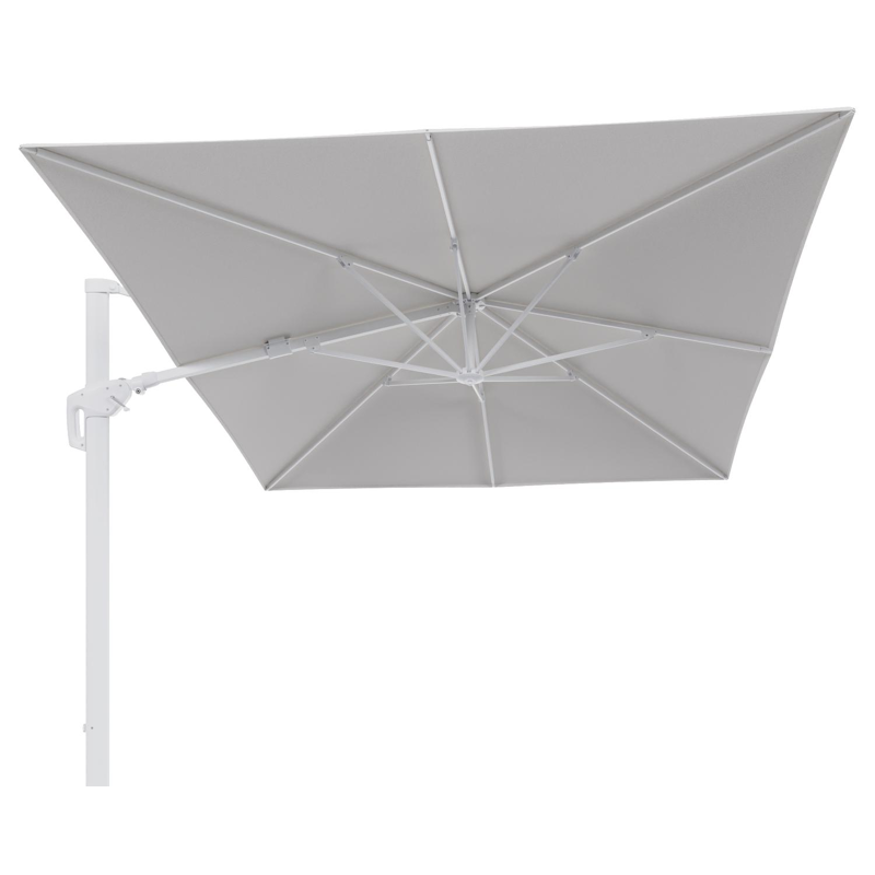 Parasol pendant Minore avec fonction tilt en aluminium blanc et toile de parasol en All Weather Solica Soul Optik - Lg.1 400 x Lg.2 300 cm (sans pied de parasol)